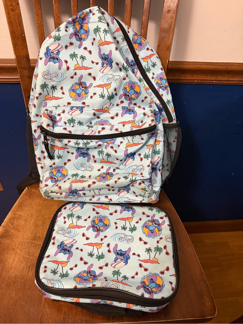 Cute Stitch Beach Print Backpack & Lunchbag Set
